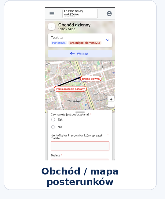 Widok mapy posterunków w aplikacji NASA – obchód z punktami kontroli